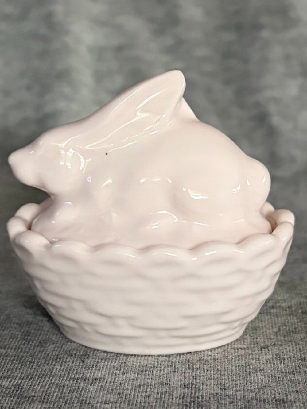Pink Bunny On A Basket Trinket Box